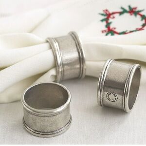 Set of 4 95% Pewter Napkin Rings • Farmhouse Holiday Table Décor Metalware